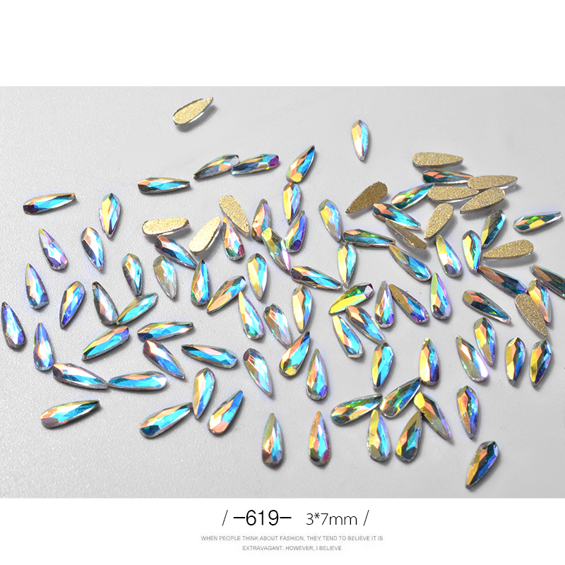 10Pcs 3D Nail Art Rhinestones Long Water Drop Shaped Glitter Nail Art De