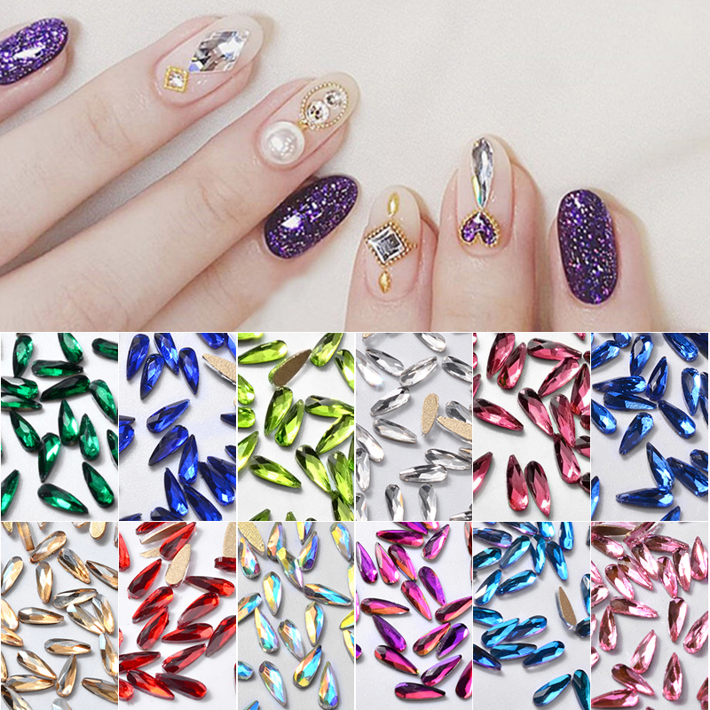 10Pcs 3D Nail Art Rhinestones Long Water Drop Shaped Glitter Nail Art De