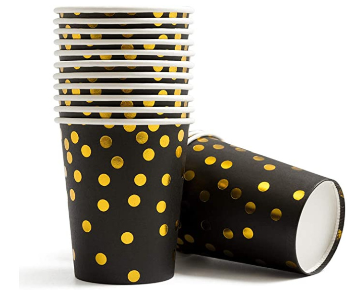 New Hot Stamping Black Polka Dot Paper Plate Paper Cup Thickened Knife A
