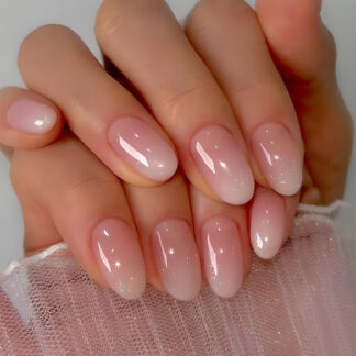 24-Piece Short Oval Press On Nails Set - Soft Pink-White Ombre,Gentle