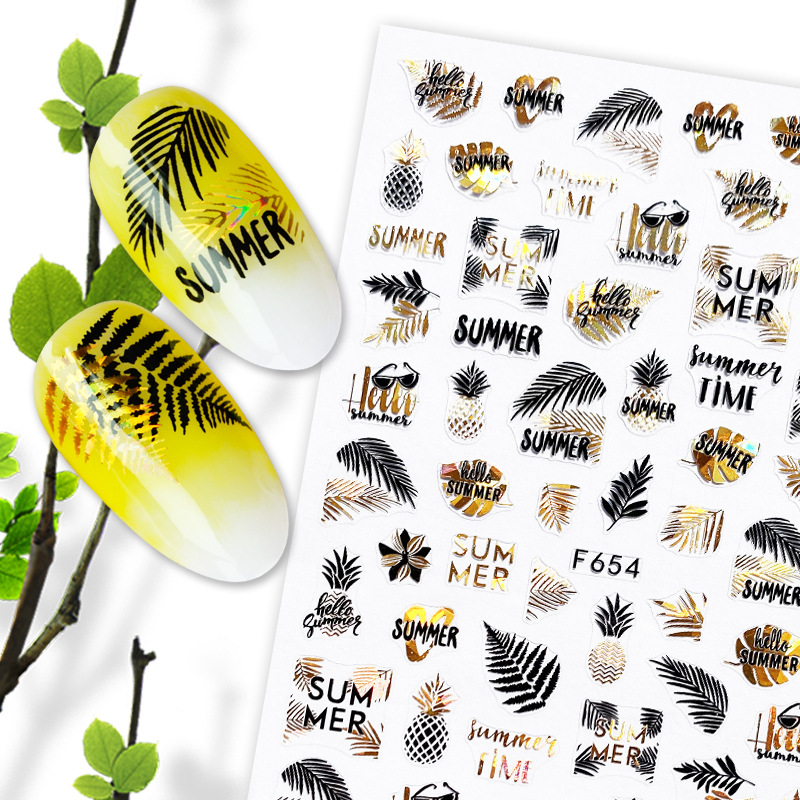 Summer Fruit Black and White Hot Gold and Silver Nail Stickers Nail Deca