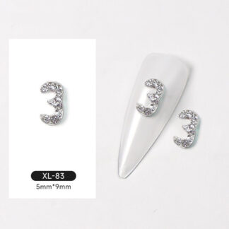 Silver Digital Sparkling Diamond Alloy Nail Decoration