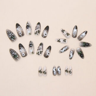24Pcs Forest Style 3D Embossed Cat Eye Press On Nails, European INS Tren