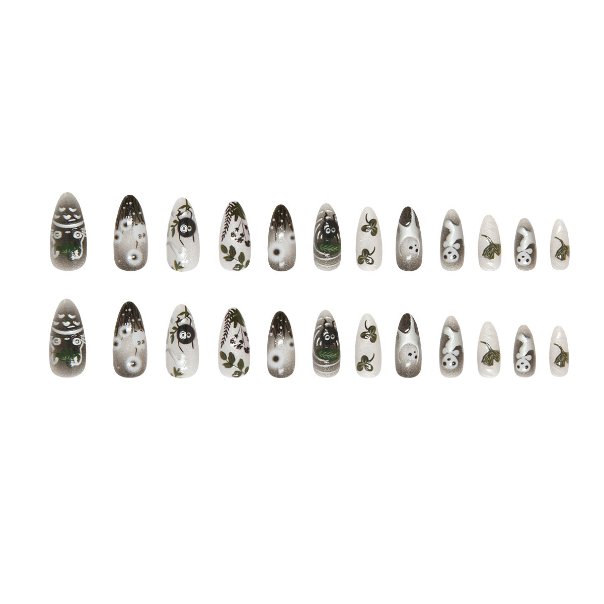 24Pcs Forest Style 3D Embossed Cat Eye Press On Nails, European INS Tren